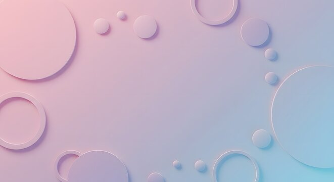 Abstract pink background with transparent soap bubbles and floating light spheres