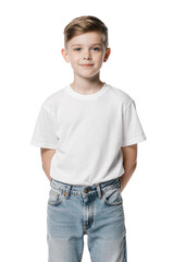 Fototapeta premium little boy wearing white t-shirt and blue jeans, isolated on transparent background
