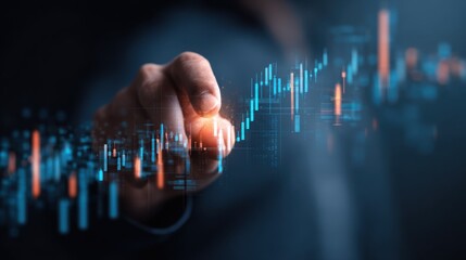 finger touches rising market graph