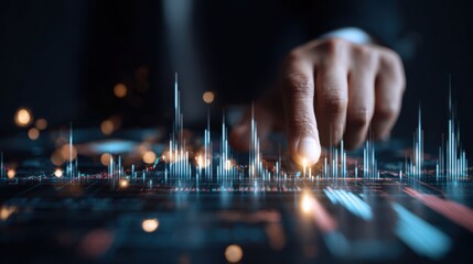 finger touches digital data graphs