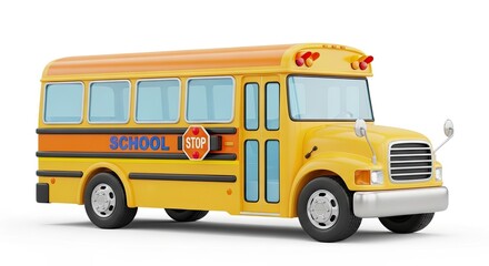 3D School Bus with Clean Design - Transportation, School, and Morning Routine