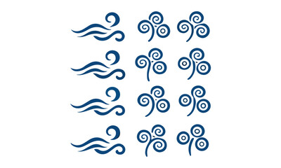 Blue Wind Icons Vector Set – Swirl Air Flow, Breeze Symbols & Propeller Elements
