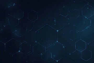 Dark blue abstract background featuring a complex network of interconnected hexagons.  Light blue lines and points connect the hexagons, creating a futuristic, technology-inspired design