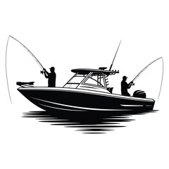 Illustration of fishing boat with two people fishing