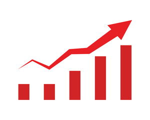 Fototapeta premium Red bar graph with upward trending arrow isolated on transparent background