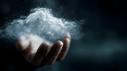 Futuristic digital data cloud hovering above a human hand