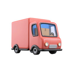 Colorful delivery truck model with a playful design, isolated on a white background.