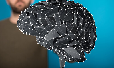 Abstract brain model.  Neural network, AI, technology, data concept.  High-quality stock photo.