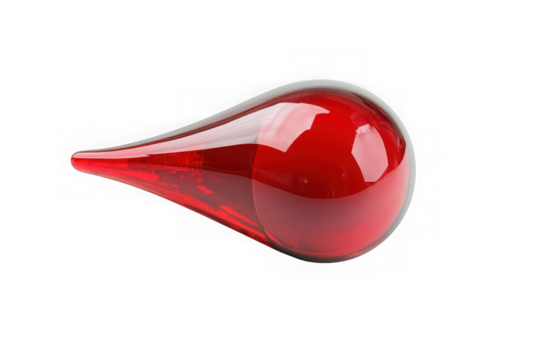 Glossy red teardrop shaped object on black background