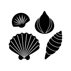 illustration set of seashells black silhouette vector art