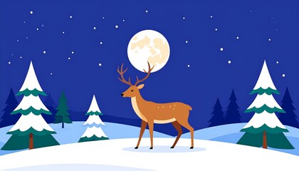 Fototapeta premium Deer in snowy forest at night