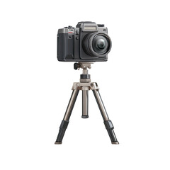 Digital camera on tripod, front view