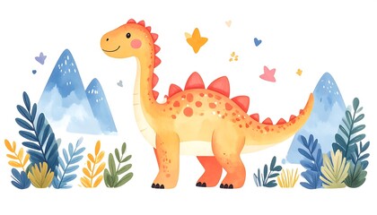 Cute dinosaur in landscape