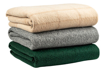 Stack of Soft Folded Woolen Blankets, isolated on transparent background