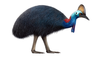 Striking cassowary with vibrant plumage and unique casque for educational or conservation projects Isolated on white background