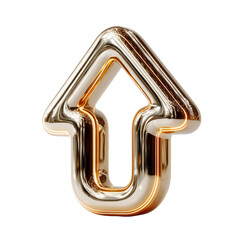 Golden Up Arrow 3D Render Luxury Design, isolated on transparent background, perfect cutout, PNG
