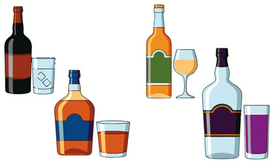 Collection of Alcoholic Beverages: Flat Vector Illustrations of Beer, Wine, Cocktails, and Spirits for Menus, Bar Graphics, and Drink-related Projects