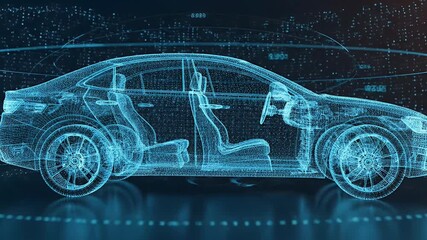 Advanced Digital Car Design Blueprint with Wireframe Technology and Data Grid Overlay for Modern Automotive Engineering Innovation - Powered by Adobe