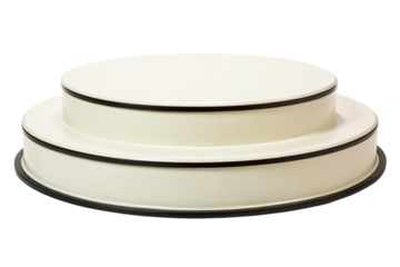 Modern two-tier white dessert stand with black accent lines isolated with transparent background