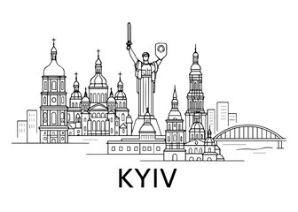 Fototapeta premium Kyiv city skyline vector on white background Vector line city skyline