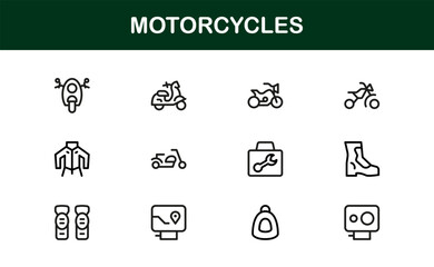 Motorcycles Professional Line Icon Set - Modern Vector Collection