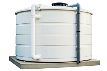 Large white plastic water storage tank for rainwater collection isolated with transparent background