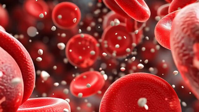 Close-up of red blood cells in capillary flow under microscopic 3D rendering &ndash; Video 4K UHD 60fps