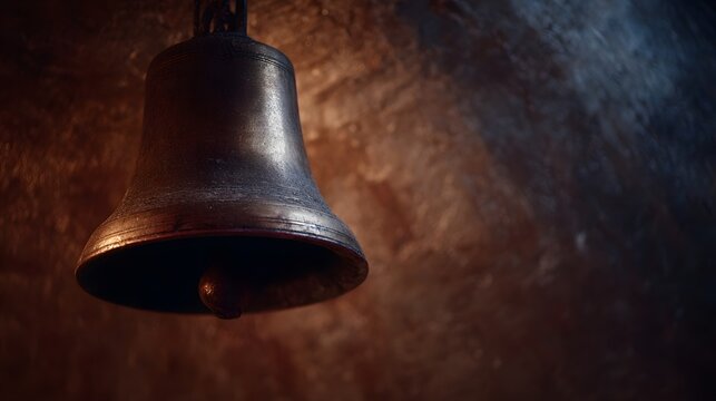 Close up of a brass bell s clapper in detailed dramatic lighting