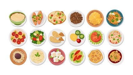 A variety of delicious dishes and appetizers presented on plates