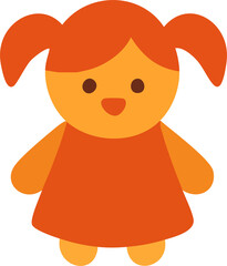 A cheerful cartoon girl with pigtails wearing an orange dress, illustrated in a simple and cute flat design style.
