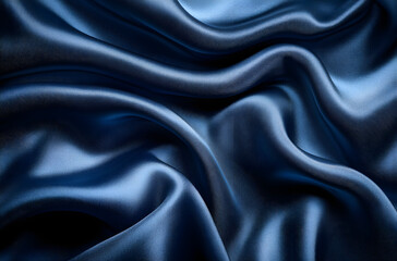 Obraz premium Close-up of rippled black silk fabric. Smooth elegant silk or satin luxury cloth texture
