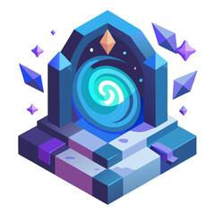 Fantasy portal gateway with swirling energy and crystals isolated on white background