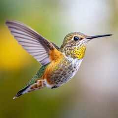 Fototapeta premium hummingbird frozen mid-flight sipping nectar, high-speed motion clarity