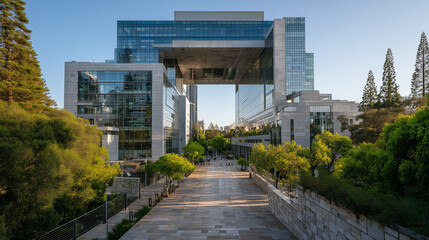 Modern Architecture in California with Greenery and Blue Sky