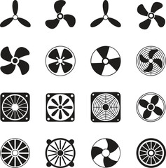 A black fan and propeller icons set. Cooling ventilation system vector illustration isolated on white background © Shakib Islam