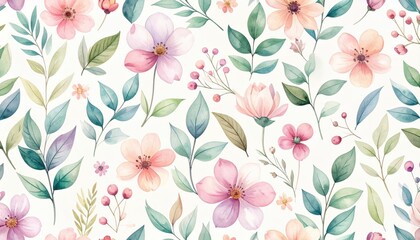 Obraz premium Delicate Floral Watercolor Seamless Pattern