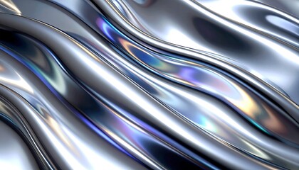 Iridescent Metal Abstract Design: Wavy Chrome Texture with Colorful Reflections