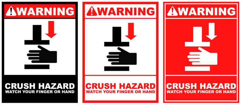 Set warning crush hazard public sign design vector illustration