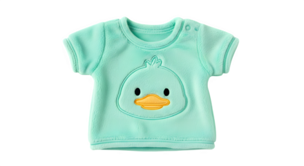 Cute mint green baby t shirt with duck applique isolated on transparent background