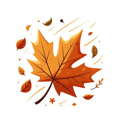 Obraz premium A vibrant orange maple leaf surrounded by smaller leaves and lines on a black background illustration