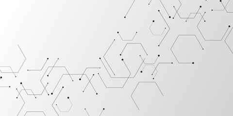 Molecular structure abstract tech background. Geometric white background. Vector banner design with hexagons. Science network pattern, connecting lines and dots Medical background, Vector illustration