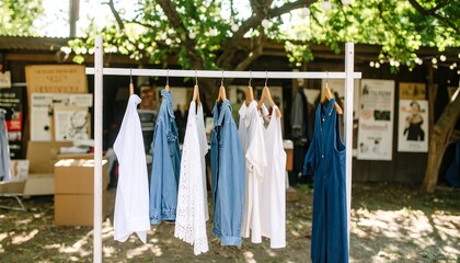 Clothes displayed on a rack outdoors