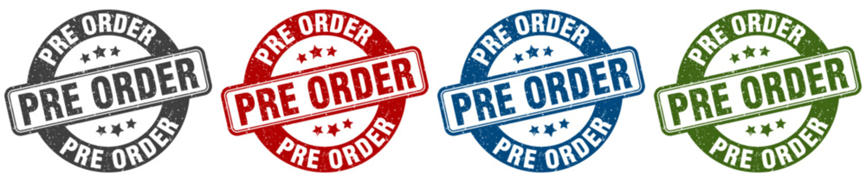 pre order stamp. pre order round stamp set isolated on white background