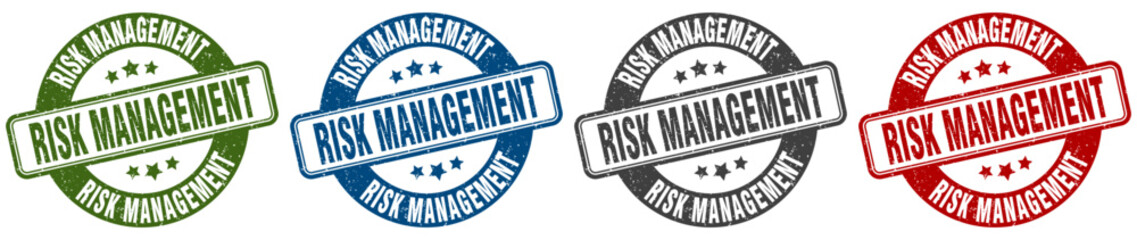 risk management stamp. risk management round stamp set isolated on white background