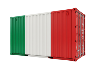 cargo container with Italian flag on transparent background	