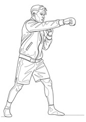 A simple one continuous line art of a man in boxing posture throwing a punch.