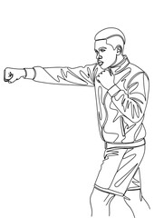 A single line art illustration of a boxer throwing a jab while in a fighting stance.