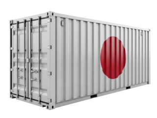 cargo container with Japan flag on transparent background