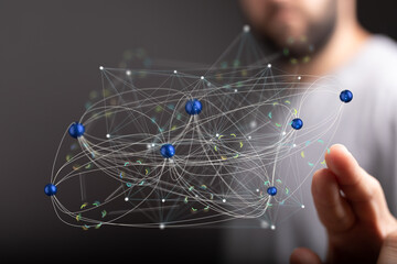 Abstract image of a complex network, representing global connections, data flow, and digital technology.