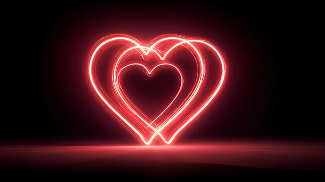 day hearts neon lights trail, shiny glowing heart romantic love design element Stock Illustration - Powered by Adobe